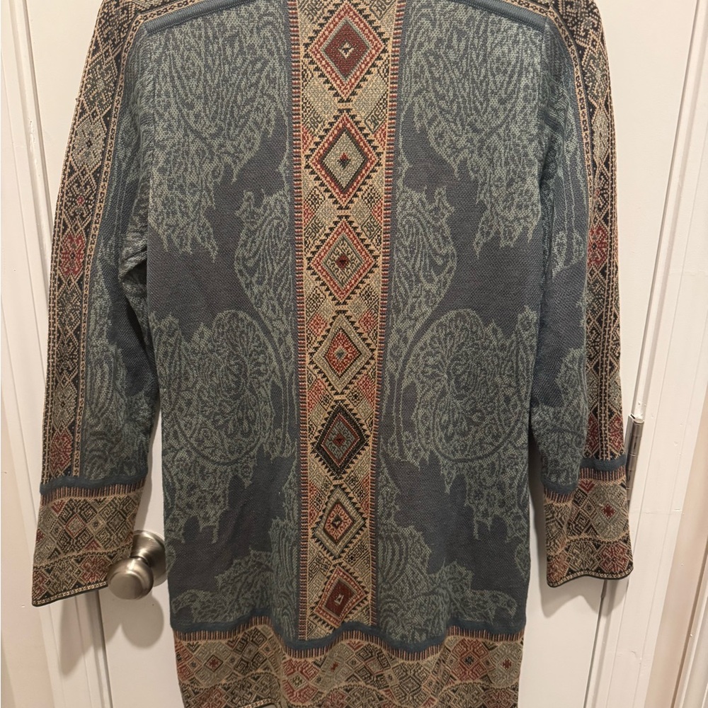 Peruvian Connection Blue/Gray Patterned Zip-Up Sw… - image 2